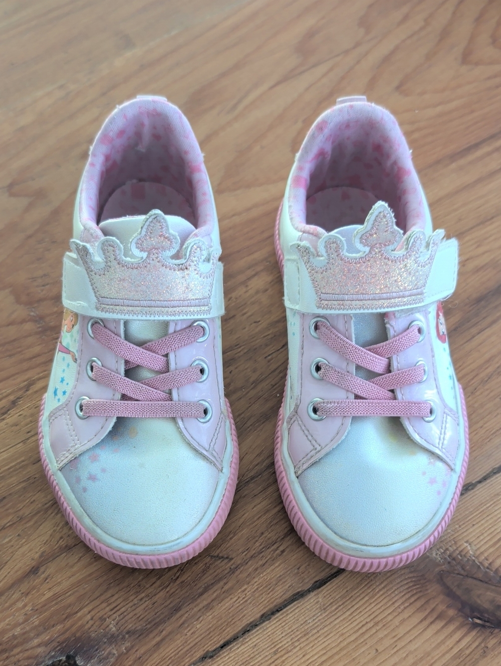 Disney Pink Glitter Crown Hook-and-Loop Sneakers